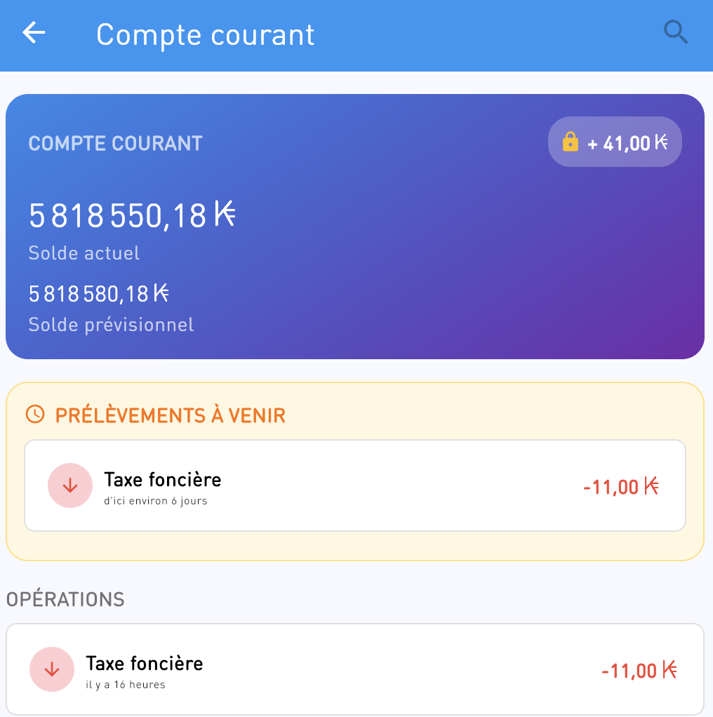 Upcoming deductions on the Investycoon checking account