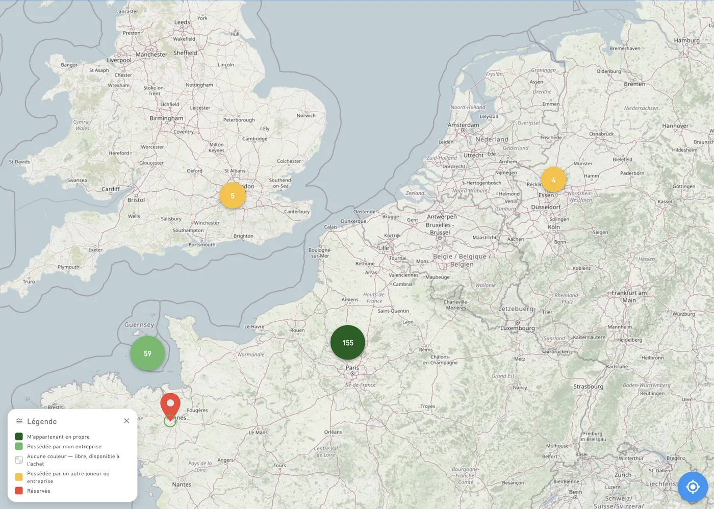 Game map: plots owned by players and companies